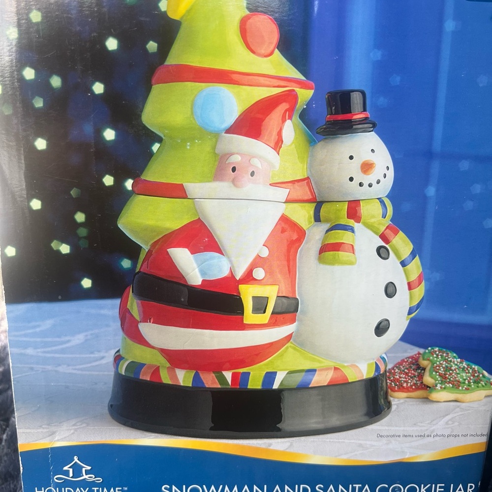 Holiday Time Snowman and Santa Cookie Jar - Hand Painted